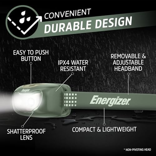 Energizer Universal LED Headlamp (2-Pack), IPX4 Water Resistant Headlamps, Bright Head Light for Outdoors, Camping, Running, Storm, Survival LED Light for Emergencies (Batteries Included)