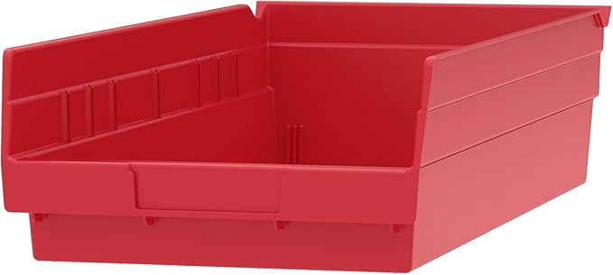 Akro-Mils 30158 Plastic Shelf Bins, Heavy Duty Storage Bins for Garage, Closet, and Drawer Organization, 18-Inch x 8-Inch x 4-Inch, Red, 12-Pack