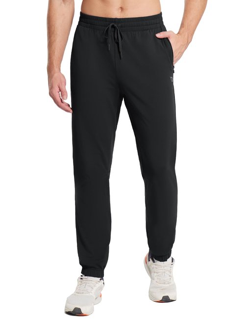 baleaf Men's Fleece Lined Joggers Winter Athletic Sweatpants Thermal Hiking Workout Running Pants with Zipper Pockets Black L