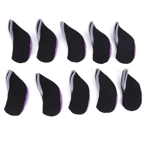 HilBeliFU 10Pcs Head Covers for Golf Clubs, Neoprene Golf Iron Covers Set with Number Convenient, Soft Universal Iron Club Head Cover for Outdoor, Sports Lovers, Black Purple