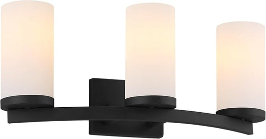 Design House Desta Vanity Light, 3-Light, Curved Bar Design, Frosted Glass Glow, Dimmable, Up/Down Mountable, E26 Socket, Black, 22.4 in L x 6.9 in W x 9.5 in H, 589150-BLK