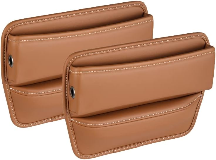Riloer Car Organizers for Gap Leather Waterproof Car Seat Gap Fillers for Cars, Suvs, Trucks, Front Seat Gap Fillers for Phones, Keys, Cards, Glasses, Brown