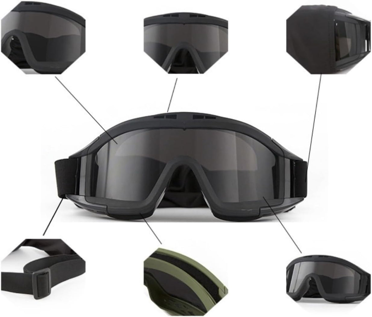 Skiennix Tactical Military Goggles - 3 Interchangeable Lenses for Wind & Dust Protection | Ideal for Airsoft & Cycling