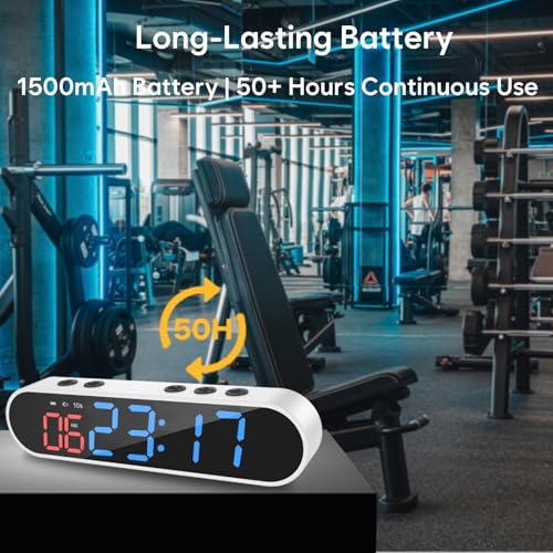Dienmern Portable Gym Timer Clock with Strong Magnet - Workout Interval Timer with Countdown/UP/Stopwatch, 50Hours Powerful Battery Gym Clocks for Home Gym/Garage/Boxing/Fitness