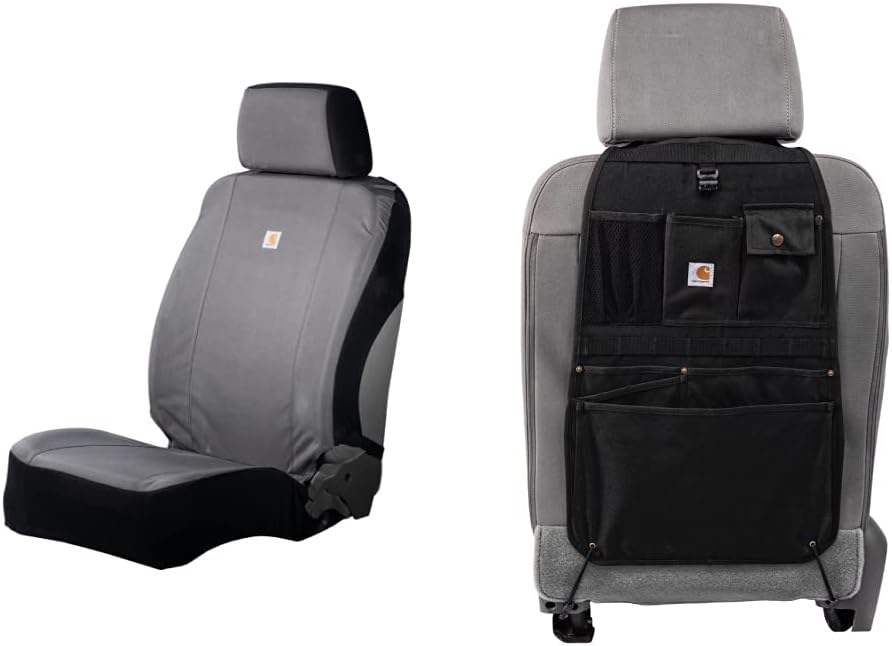 Carhartt Universal Nylon Duck Canvas Bucket Seat Covers + Organizer (Black)