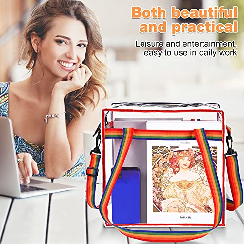 BAGAIL Clear Bags Stadium Approved Clear Tote Bag with Zipper Closure Crossbody Shoulder Bag with Adjustable Strap(12 Inch X 12 Inch X 6 Inch,Black)