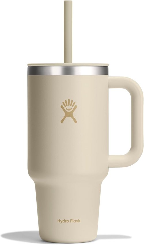 Hydro Flask Travel Tumbler - Insulated Stainless Steel with Handle & Straw | 32 Oz Coconut Cream