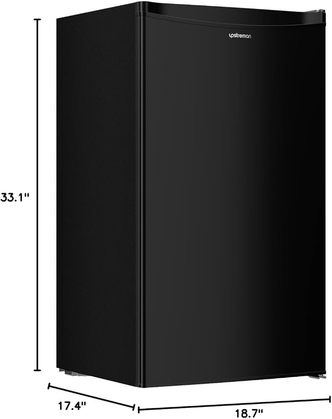 Upstreman 3.2 Cu.Ft Mini Fridge with Freezer, Black-BR321 | Adjustable Thermostat, Energy Saving, Low Noise, Reversible Door, Small Refrigerator for Dorm, Bedroom, Office