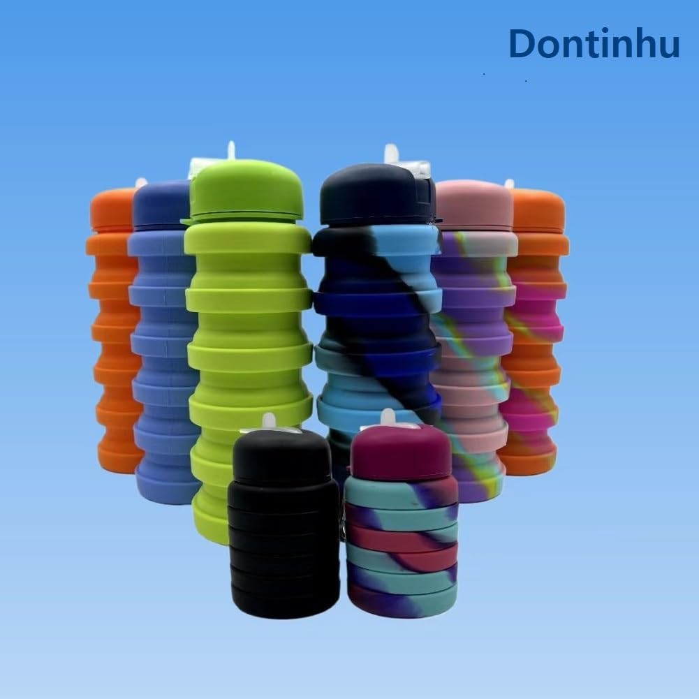 Skiennix Collapsible Water Bottles - 16oz Portable Silicone for Travel | Black & Green 2-Pack