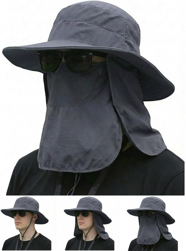 Sun Hat - Wide Brim Bucket Hat for Men & Women | Outdoor Fishing Hat with UV Protection & Detachable Face Cover
