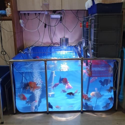 Flexible PVC Fish Breeding Tank with Steel Frame - 50x40x30cm Aquatic Pet Pool, Clear Viewing Window, Easy Assembly, Ideal for Backyard Ponds and Fish Care.
