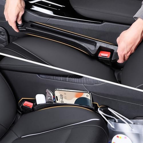 Car Seat Gap Filler Multifunctional Seat Side Gap Filler with Organizer and Hook Function, Universal SUV Truck Fill the Gap between Seat and Console to Prevent Items from Falling Set of 2 (Black)