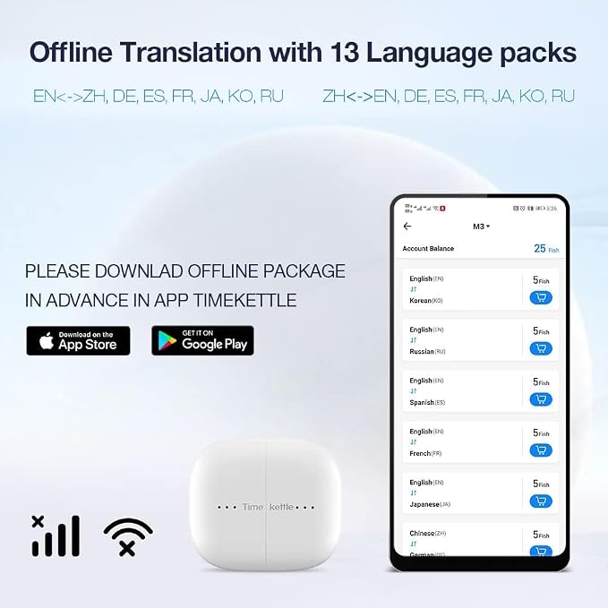Timekettle M3 3-in-1 Language Translator Earbuds, Real-Time Translation in 43