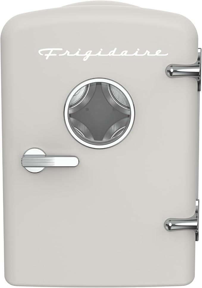 Frigidaire EFMIS171 Retro Mini Portable Personal Fridge - Ideal for Home, Office or Dorm - Includes Carrying Handle, AC/DC Wall/Car Charger (Grey)