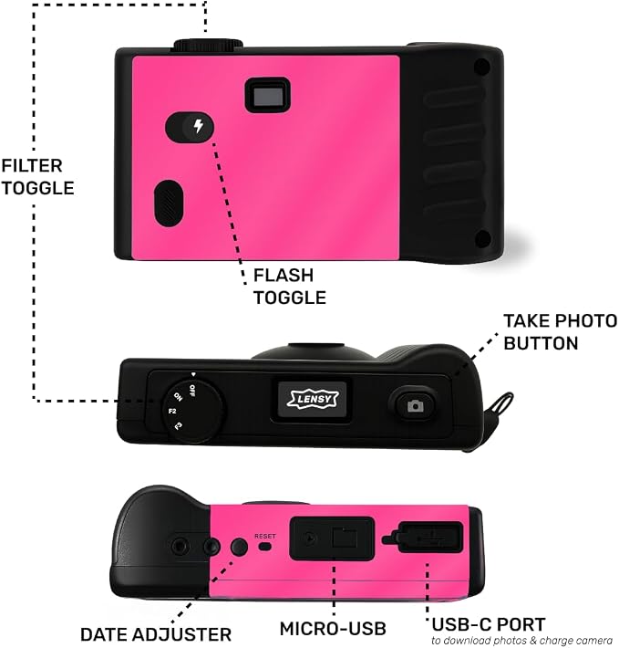 LENSY Screen Free Digital Camera | Four Built in Filters | Rechargeable
