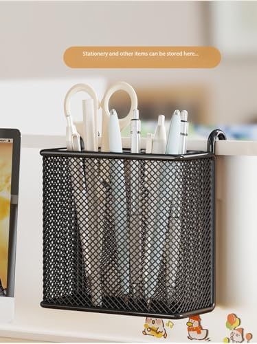 Hanging Pen Holder with Hook Storage Box - Wall-Mountable Desk Organizer for Office Desktop, Partition Screen, Workstation & Bedroom Side Storage (white)