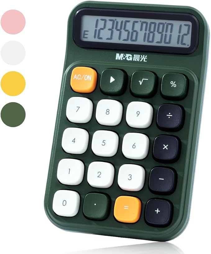 M&G Mechanical Switch Calculator, 12 Digits, Large LCD Display and Big Buttons