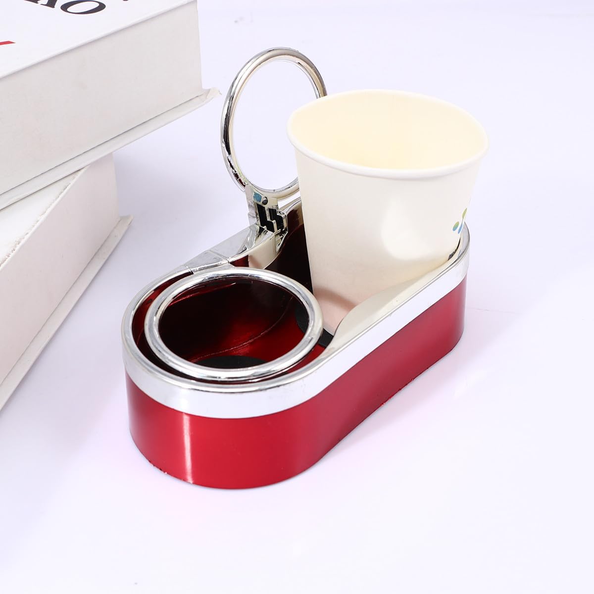GANAZONO Car Double Cup Holder for Vehicle – Universal Red Plastic Beverage Organizer with Storage – Backseat and Front Seat Car Interior Accessory for Travel and Daily Use