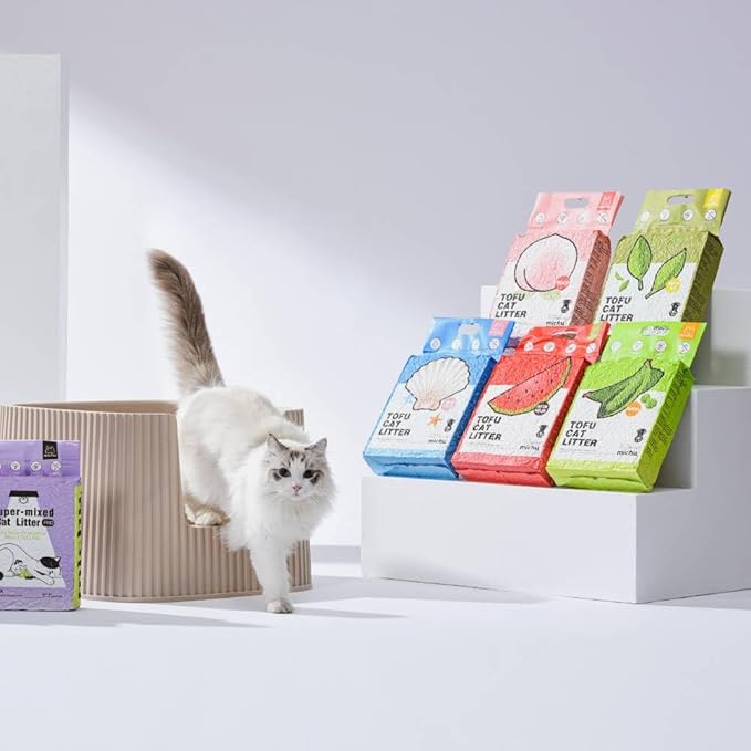Tofu Cat Litter Natural Clumping Tofu Cat Litter, Fast Clumping and Easily Scoop-able 5.5lb/88oz 5 Scents - Watermelon, 6 Pack