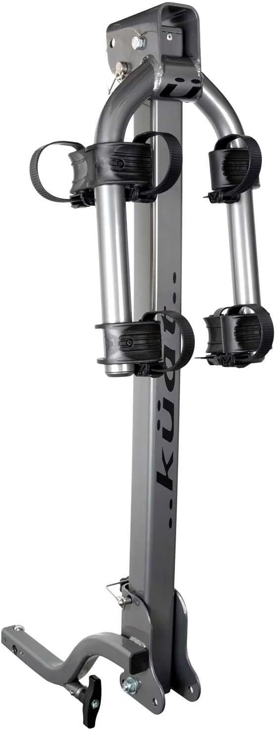 KUAT Beta Hitch-Mounted Bike Rack | Hanging-Style Durable Lightweight Aluminum Powder Coated Folding Tilting-Down Gray Bicycle Car Truck Transportation Hauling Rack | 2 Bike Capacity