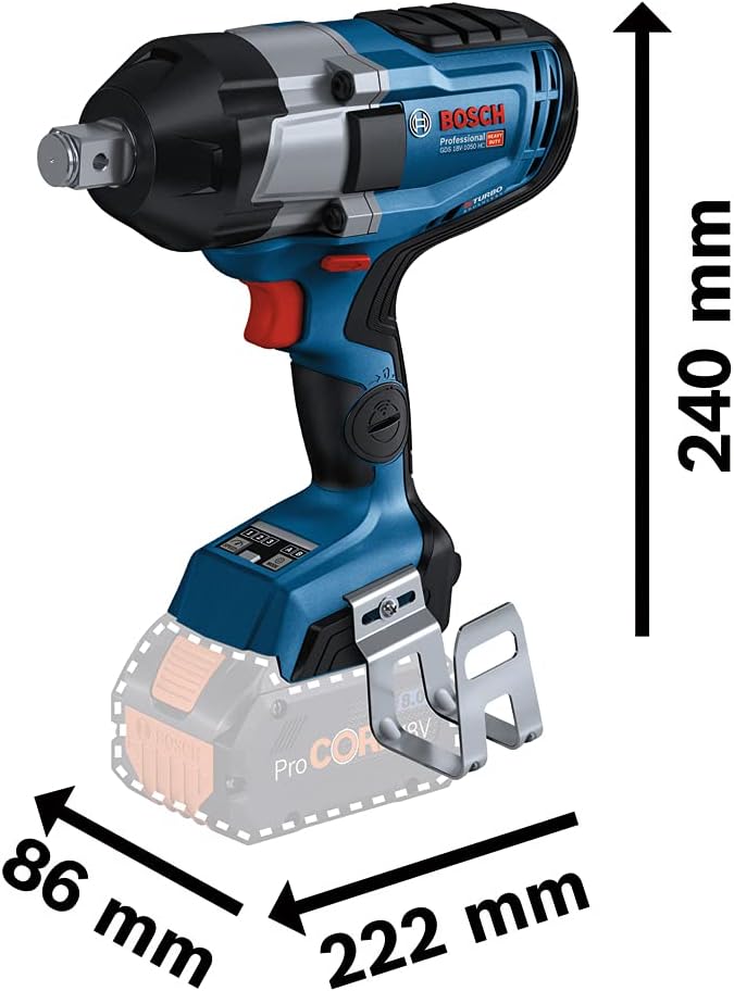 Bosch Professional BITURBO GDS 18V-1050 H cordless impact wrench (1050 Nm tightening torque, 1,700 Nm breakaway torque, excl. rechargeable batteries and charger, in carton)