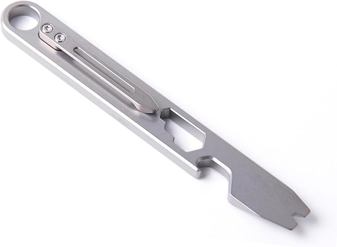 EDC Pry Bar Bottle Opener Titanium Pry Bar Gear 10-in-1 Mutitool with Clip CM Unit Scale Wrench 4.37"