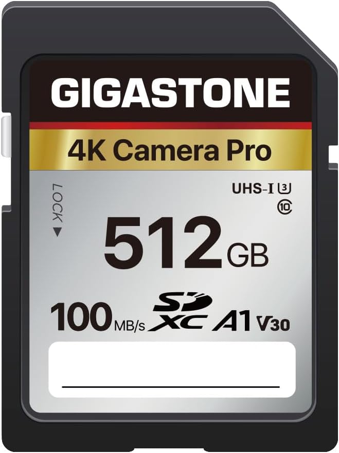 【5-Years Data Recovery】 GIGASTONE SD Card 512GB Memory Card 4K Pro Series Speed