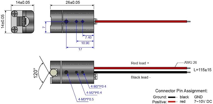 Green Line Laser Module, Class 1, Fan Angle >120°, 1~20 meters work distance
