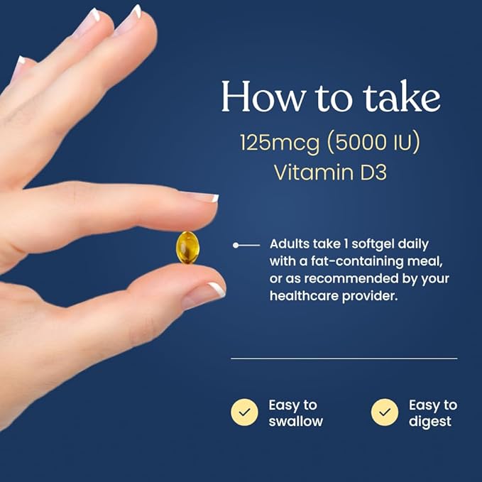 Better Way Health™ - High Potency Vitamin D3 Supplement - Immune & Bone Health Support - Non-GMO & Dairy-Free - 5,000 IU/120 Softgels