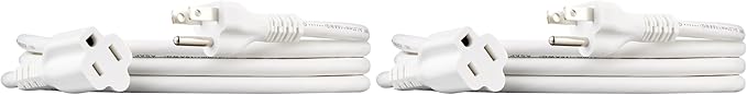 Amazon Basics 3-Prong Extension Cord for Indoor Use, 13 Amps, 125V, 6 Foot, White, 2-Pack