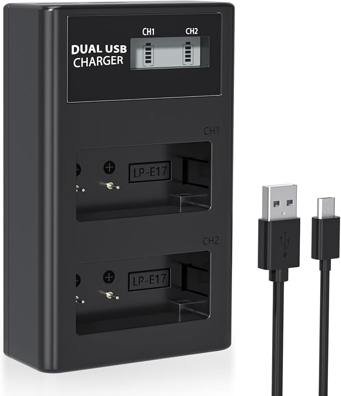 LP LP-E17 Battery Charger, LCD Display & USB-C Dual Slot Charger Compatible
