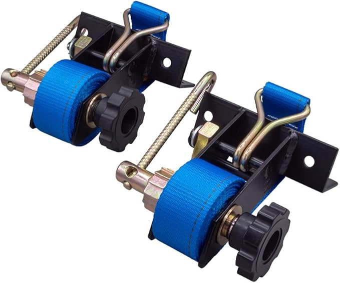 Mytee Products 2 Pack 1-1/2"x7' Blue Ladder Rack Ratchet Straps with J-Hook (Pair) - 500 lbs Square Tube Mount - Retractable Ratchet Tie Down Strap for Roof Rack