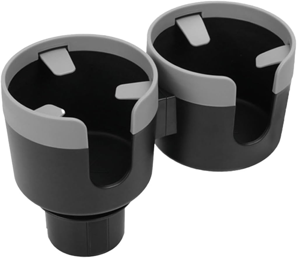 Car Double Cup Holder Extender, 2-in-1 Car Cup Holder Adapter with Adjustable Base, Universal Multifunctional Cup Holder Organizer for Beverage, Snack, Cup, Bottle Storage (Grey)
