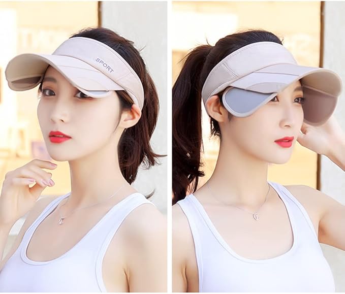 Sun Visor Hat for Women and Men - Retractable Brim Sport Hat, Summer Golf Tennis Running Beach Hat with Ponytail Hole