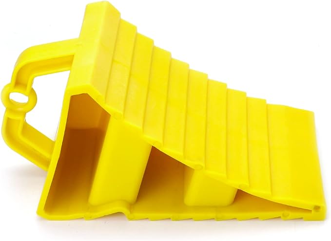 QWORK RV Wheel Chocks, 4 Pack Heavy Duty Car RV Tire Chocks Camper Chocks with Handle and Rope, Car Truck Stopper for Travel Trailers, Camper, Cars, Truck, Yellow