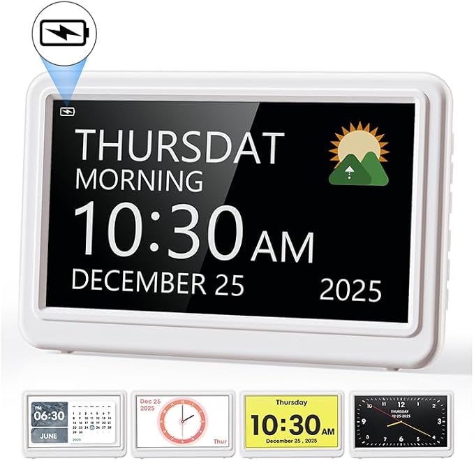 Digital Clock with Date and Day of Week, Dementia Clocks Battery Operated Alarm