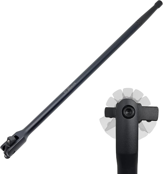 Dual Drive Breaker Bar, 3/8" & 1/2" Drive, Heavy Duty Breaker Bars, 24-inch Length with 360° Rotatable Head, Spring-loaded Detent Ball, Chrome Vanadium Steel Made With Black Powder Coating
