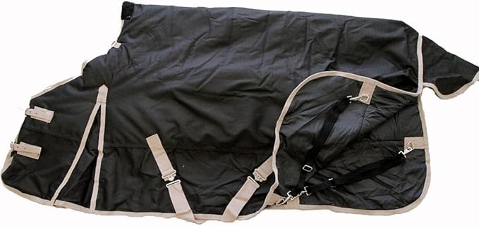 AJ Tack 1200D Waterproof Winter Horse Blanket with Hood - 400g Heavyweight Turnout with Fleece Collar, Shoulder Gussets & Tail Flap - Black 68"