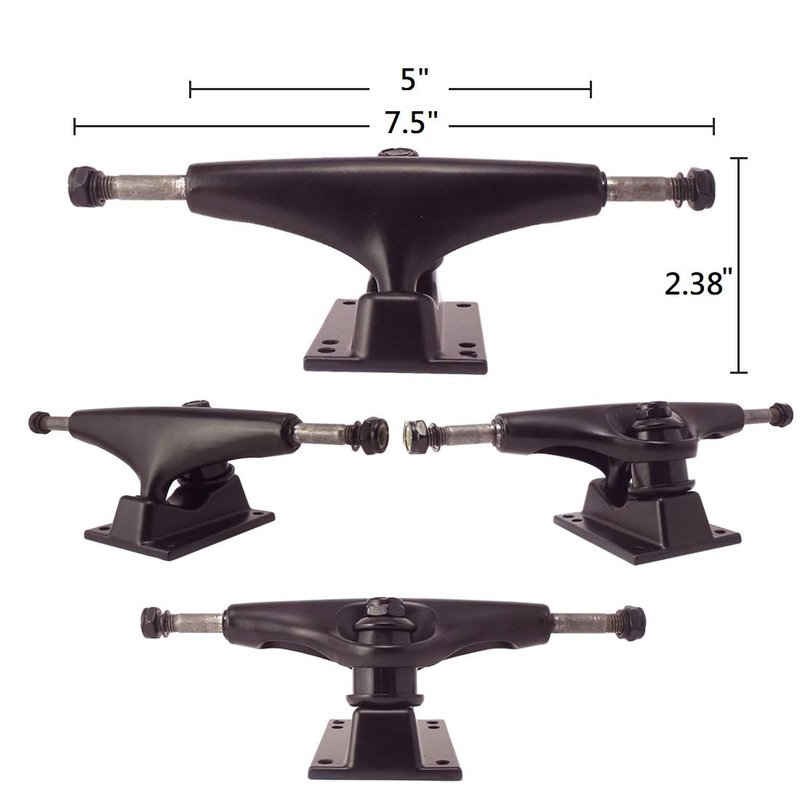 VJ Skateboard Truck and Wheel, 5.0 Skateboard Trucks 127mm (Black) w/Skateboard Cruiser Wheel 60mm, Skateboard Bearings, Skateboard Screws, Skateboard Riser Pads (Black)