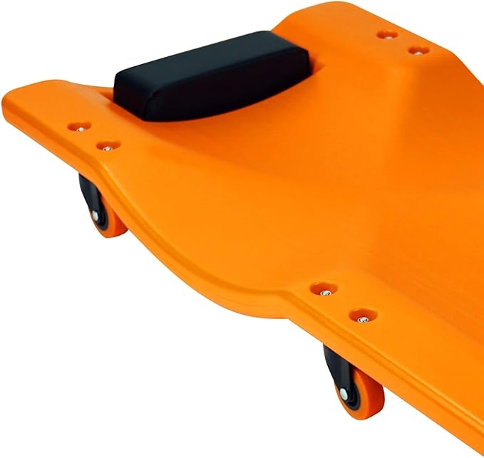 Pro-Lift Mechanic Plastic Creeper 36 Inch - Blow Molded Ergonomic HDPE Body with Padded Headrest - 300 Lbs Capacity Orange