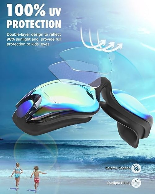 Aegend Swim Goggles - Comfort Fit Anti-Fog Goggles for Kids & Youth Ages 3-14 | 3 Pack