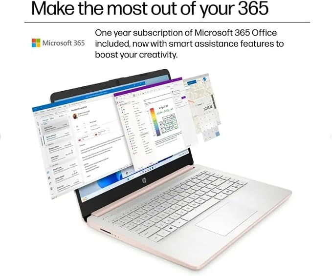 HP Student Laptop, Intel Processor N150(up to 3.6 GHz), 14 Inch LED Screen,16G RAM, 128GB Storange,One Year Office 365, Windows 11 Home,w/YYY Bundle,Rose Gold