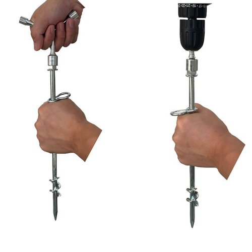 Ground Anchors Screw in - 16 Inch Set of 6 - Tent Stakes Heavy Duty Double Arbitrary Direction Galvanized Kits for Swing and Trampoline Set High Wind Solid Metal Hex Head Dog Tie Out Stake (6)