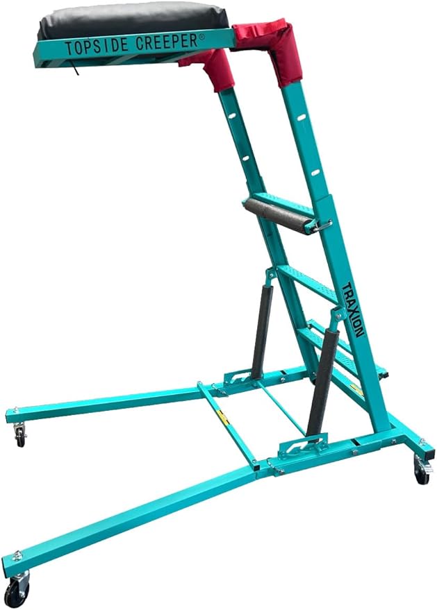 Traxion New Quality Economy Topside Creeper 3-109 Aqua with expanded Metal Steps and Velcro Stomach Pads with Tool Loops