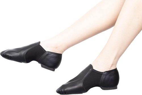 Asyuyu Jazz Shoes for Girls - Slip-On Leather Dance Shoes | Flexible Split Sole, Sizes 2-11, Black/Tan