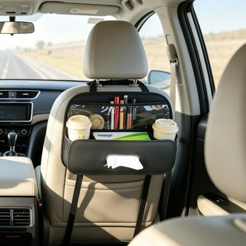 Car Back Seat Organizer,Storage with Cup Holder Tissue Box Holder