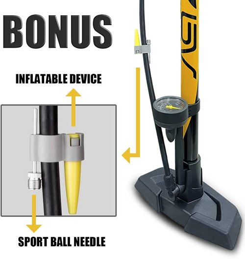 BV Bicycle Pump - Durable Floor Pump with Smart Valve Head | 160 PSI, Automatically Reversible Presta & Schrader, 17/24 Inch