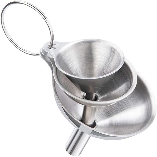 3PCS Kitchen Funnels Set,Stainless Metal Funnel for Filling Bottles - Tiny Small Medium Large for Essential Oils,Spice, Cooking,Powder,Flask，Perfume,Dry Ingredients Powde (Silver)