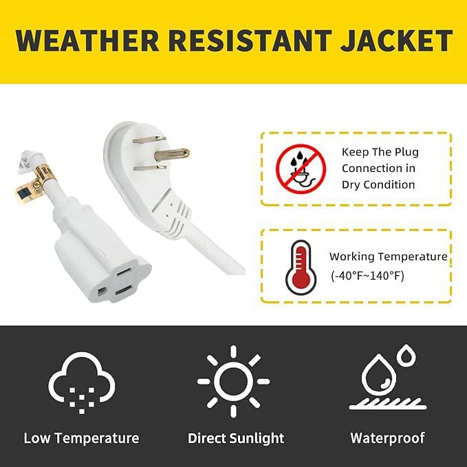 Flat Plug Indoor Extension Cord, UL Certified, 14 Gauge 8FT White 3 Prong Heavy Duty, 14/3 SJTW 15A Power Cord for Lights, Appliances, Home