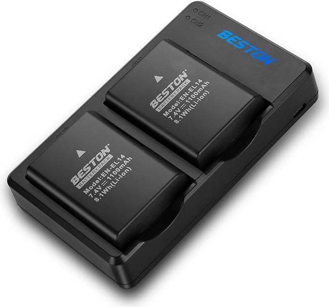 BESTON 2-Pack EN-EL14 / EN-EL14a Battery Packs and Rapid USB Charger Compatible